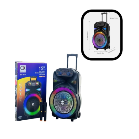 Parlante Carrito 15" Con Display y Micrófono Inalámbrico