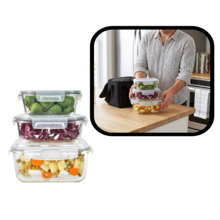 Set 3 Tupper De Vidrio Con Tapa