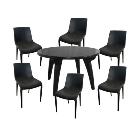 COMBO 6x SILLAS CONFORT + MESA REDONDA ENCASTRABLE ALMA DE ACERO COLOR NEGRO