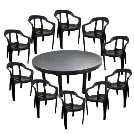 COMBO 10 SILLAS MILANO + MESA REDONDA 160CM ENCASTRABLE COLOR NEGRO